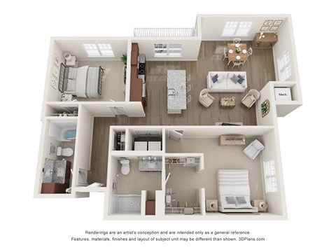 Floor plan for 2 beds, 2 baths, 1283 sqft